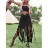 imageSweatyRocks Womens Asymmetrical Fringe Hem Maxi Skirt High Waist Summer SkirtsBlack