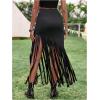 imageSweatyRocks Womens Asymmetrical Fringe Hem Maxi Skirt High Waist Summer SkirtsBlack