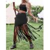 imageSweatyRocks Womens Asymmetrical Fringe Hem Maxi Skirt High Waist Summer SkirtsBlack
