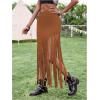 imageSweatyRocks Womens Asymmetrical Fringe Hem Maxi Skirt High Waist Summer SkirtsBrown