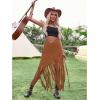 imageSweatyRocks Womens Asymmetrical Fringe Hem Maxi Skirt High Waist Summer SkirtsBrown