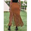 imageSweatyRocks Womens Asymmetrical Fringe Hem Maxi Skirt High Waist Summer SkirtsBrown