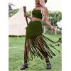 imageSweatyRocks Womens Asymmetrical Fringe Hem Maxi Skirt High Waist Summer SkirtsOlive Green