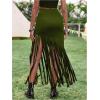 imageSweatyRocks Womens Asymmetrical Fringe Hem Maxi Skirt High Waist Summer SkirtsOlive Green