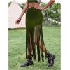 imageSweatyRocks Womens Asymmetrical Fringe Hem Maxi Skirt High Waist Summer SkirtsOlive Green