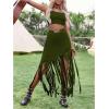 imageSweatyRocks Womens Asymmetrical Fringe Hem Maxi Skirt High Waist Summer SkirtsOlive Green