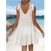 imageSweatyRocks Womens Beach Cover ups Sheer Tie up Ruffled Dress for Bathing Suit SwimwearWhite