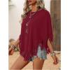 imageSweatyRocks Womens Half Short Sleeve Fringe Trim Top Round Neck Asymmetrical Hem Loose Tee Shirts BlouseBurgundy