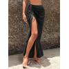 imageSweatyRocks Womens Sheer Mesh Cover Up Skirt Drawstring Side Split Thigh Ruched Beach Cover UpBlack