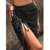 imageSweatyRocks Womens Sheer Mesh Cover Up Skirt Drawstring Side Split Thigh Ruched Beach Cover UpBlack