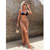 imageSweatyRocks Womens Sheer Mesh Cover Up Skirt Drawstring Side Split Thigh Ruched Beach Cover UpBrown