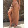 imageSweatyRocks Womens Sheer Mesh Cover Up Skirt Drawstring Side Split Thigh Ruched Beach Cover UpBrown