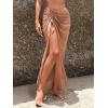 imageSweatyRocks Womens Sheer Mesh Cover Up Skirt Drawstring Side Split Thigh Ruched Beach Cover UpBrown