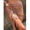 imageSweatyRocks Womens Sheer Mesh Cover Up Skirt Drawstring Side Split Thigh Ruched Beach Cover UpBrown