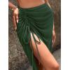 imageSweatyRocks Womens Sheer Mesh Cover Up Skirt Drawstring Side Split Thigh Ruched Beach Cover UpDark Green