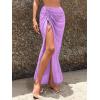 imageSweatyRocks Womens Sheer Mesh Cover Up Skirt Drawstring Side Split Thigh Ruched Beach Cover UpPurple