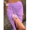 imageSweatyRocks Womens Sheer Mesh Cover Up Skirt Drawstring Side Split Thigh Ruched Beach Cover UpPurple