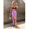 imageSweatyRocks Womens Sheer Mesh Cover Up Skirt Drawstring Side Split Thigh Ruched Beach Cover UpPurple