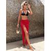 imageSweatyRocks Womens Sheer Mesh Cover Up Skirt Drawstring Side Split Thigh Ruched Beach Cover UpRed