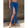 imageSweatyRocks Womens Sheer Mesh Cover Up Skirt Drawstring Side Split Thigh Ruched Beach Cover UpRoyal Blue