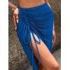 imageSweatyRocks Womens Sheer Mesh Cover Up Skirt Drawstring Side Split Thigh Ruched Beach Cover UpRoyal Blue