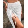 imageSweatyRocks Womens Sheer Mesh Cover Up Skirt Drawstring Side Split Thigh Ruched Beach Cover UpWhite