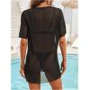 imageSweatyRocks Womens Sheer Mesh Short Sleeve Cover Ups Round Neck Summer Loose Beachwear ShirtBlack