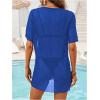 imageSweatyRocks Womens Sheer Mesh Short Sleeve Cover Ups Round Neck Summer Loose Beachwear ShirtRoyal Blue
