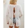imageSweatyRocks Womens Sheer Tie Back Beach Cover Ups Long Sleeve Knitted Bathing Suit Cover UpWhite