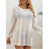 imageSweatyRocks Womens Sheer Tie Back Beach Cover Ups Long Sleeve Knitted Bathing Suit Cover UpWhite