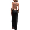 imageSweatyRocks Womens Tie Backless Split Thigh Cover Up Maxi Dress Draped Cowl Neck Cami DressesBlack