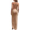 imageSweatyRocks Womens Tie Backless Split Thigh Cover Up Maxi Dress Draped Cowl Neck Cami DressesKhaki
