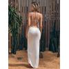 imageSweatyRocks Womens Tie Backless Split Thigh Cover Up Maxi Dress Draped Cowl Neck Cami DressesWhite