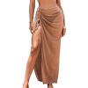 imageSweatyRocks Womens Sheer Mesh Cover Up Skirt Drawstring Side Split Thigh Ruched Beach Cover UpBrown