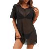 imageSweatyRocks Womens Sheer Mesh Short Sleeve Cover Ups Round Neck Summer Loose Beachwear ShirtBlack