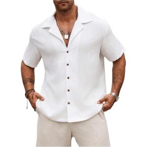 imageSweatyRocks Mens Big and Tall Button Down Collar Neck Short Sleeve Summer Casual Shirts TopsWhite