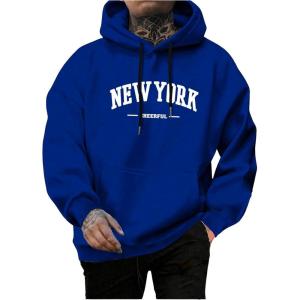 imageSweatyRocks Mens Casual Hooded Sweatshirt Letter Print Long Sleeve Drop Shoulder Pullover TopsBlue
