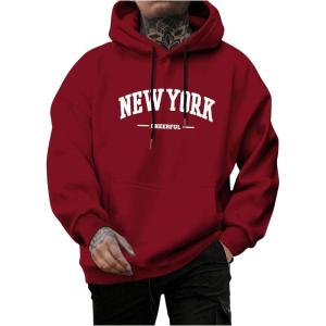 imageSweatyRocks Mens Casual Hooded Sweatshirt Letter Print Long Sleeve Drop Shoulder Pullover TopsBurgundy