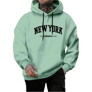 imageSweatyRocks Mens Casual Hooded Sweatshirt Letter Print Long Sleeve Drop Shoulder Pullover TopsMint Green