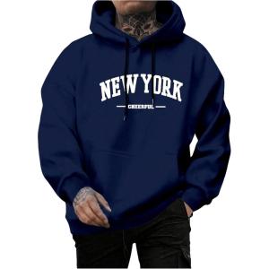 imageSweatyRocks Mens Casual Hooded Sweatshirt Letter Print Long Sleeve Drop Shoulder Pullover TopsRoyal Blue