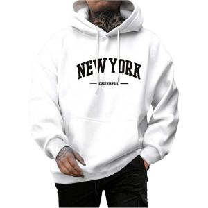 imageSweatyRocks Mens Casual Hooded Sweatshirt Letter Print Long Sleeve Drop Shoulder Pullover TopsWhite