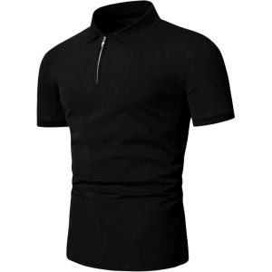 imageSweatyRocks Mens Casual Short Sleeve Collar Neck Half Zip Plain Polo ShirtBlack