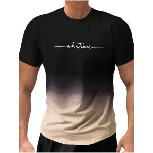 imageSweatyRocks Mens Color Block Letter Print TShirt Crew Neck Short Sleeve Summer Tee TopsKhaki