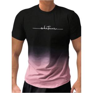 imageSweatyRocks Mens Color Block Letter Print TShirt Crew Neck Short Sleeve Summer Tee TopsPink