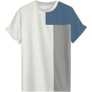 imageSweatyRocks Mens Color Block T Shirts Round Neck Short Sleeve Summer Tee TopsBlue