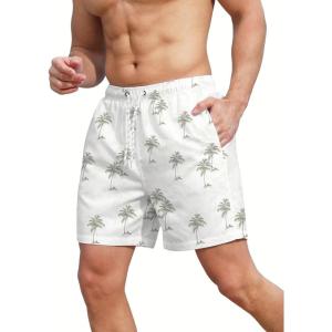 imageSweatyRocks Mens Drawstring Waist Graphic Pattern Shorts Summer Beach Swim Trunks with PocketsWhite