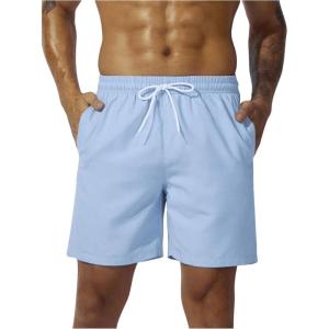 imageSweatyRocks Mens Drawstring Waist Swim Trunks Solid Bathing Suits Shorts with PocketsBlue