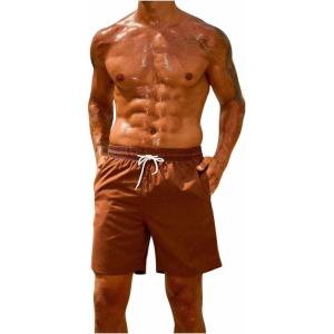 imageSweatyRocks Mens Drawstring Waist Swim Trunks Solid Bathing Suits Shorts with PocketsCoffee Brown