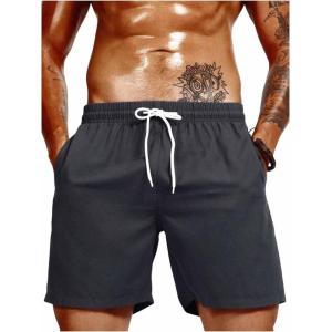 imageSweatyRocks Mens Drawstring Waist Swim Trunks Solid Bathing Suits Shorts with PocketsDark Grey