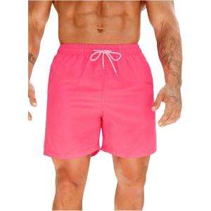 imageSweatyRocks Mens Drawstring Waist Swim Trunks Solid Bathing Suits Shorts with PocketsHot Pink